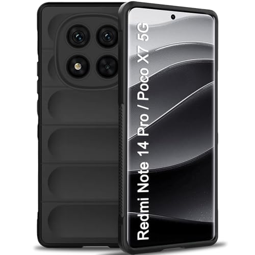 Image of TheGiftKart Liquid Silicon Back Cover Case for Mi Redmi Note 14 Pro /Poco X7 5G | Shockproof Military Grade Protection | Micro-Fibre Cloth On Inner Side | Anti-Slip Grip Back Cover Case (TPU, Black)