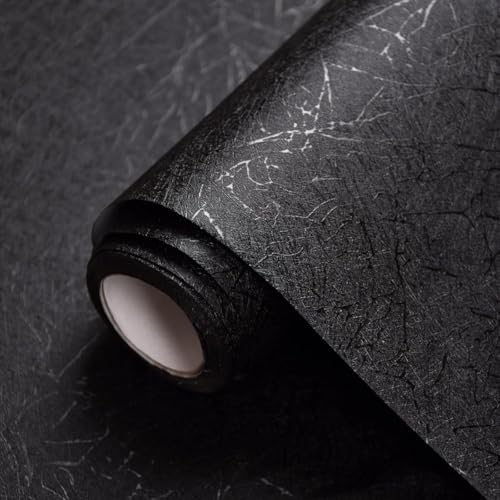 Image of Peel and Stick Wallpaper for Walls (45x300 cm) Pack of 1 | Waterproof Self Adhesive PVC Wallpaper for Bedroom, Living Room, Home, Office & Cupboard (Black Textured)