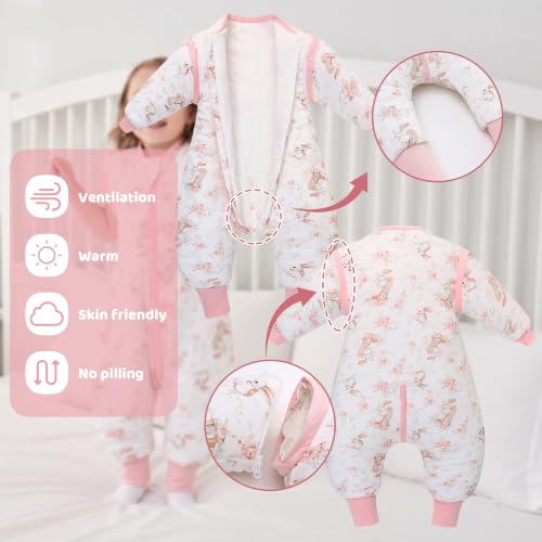 Image of LAT Winter Baby Sleep Bag with Feet,3-way zip Wearable Blanket with Removable Sleeves,Warm Sack for Toddler 2.5 TOG