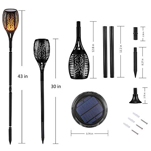Xtozon Solar Torch Lights Outdoor Upgraded, 43" Waterproof Flickering Flames 96 LED, Landscape Decoration Lighting Auto On/Off Dusk to Dawn with Bases - Thumbnail 4