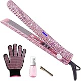 Hair Straightener Titanium Flat Iron with Gorgeous Rhinestone Bling Crystal Diamond, 2 in 1 Hair Straightener and Curler, 60 Min Auto Shut Off, LCD Temp Display (Rose Gold)