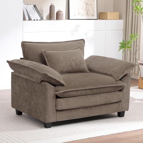 Image of Oversized Accent Chair for Living Room,44 inch Chenille Upholstered Armchair,Modern Cloud Sofa Chair with Extra Thick,Comfy Reading Chair Side Chair for Bedroom Apartment Brown