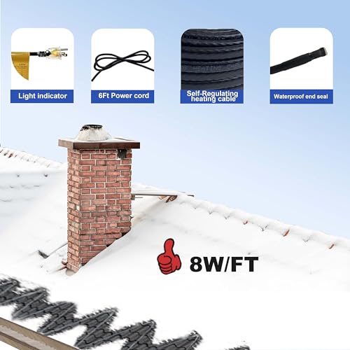 MAXKOSKO Commercial-Grade Gutter Heat Tape for Ice Dam Prevention with 6ft Lighted Plug, 120V 8w/ft, 24ft Heating Cable - Thumbnail 2