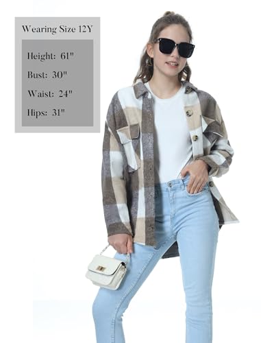 Image of Mebius Girls Shacket Jacket Long Sleeve Plaid /Corduroy Color Block Button Down Casual Collared Shirt with Pocket