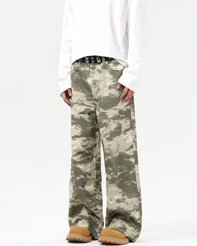 Mens Teen Boys Camo Printed Baggy Jeans Mid Rise Loose Fit Camouflage Skater Y2k Wide Leg Streetwear Denim Pants4