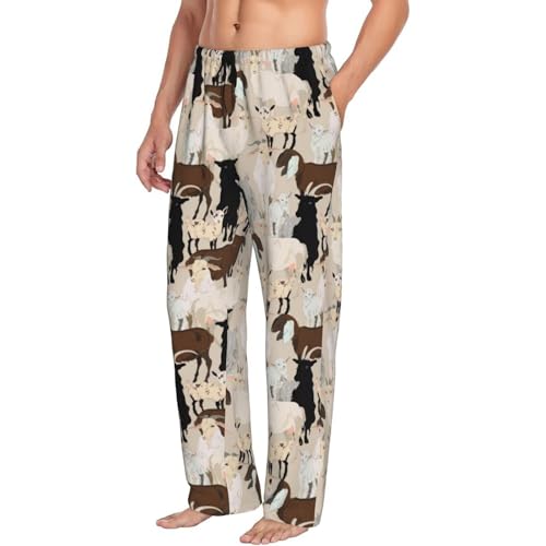Novastar Mens Pajama Pants Bottoms with Pockets- Painted Cartoon Colorful Cute Goat Soft Men Pj Pants, Comfy Men Lounge Pants