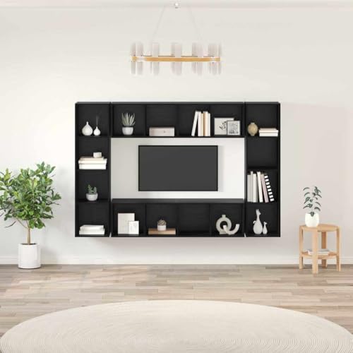 INLIFE Ensemble Meuble TV Montage Mural 4 pcs Noir 37 x 37 x 142,5 cm