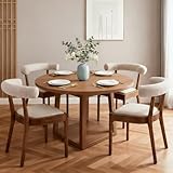DM Furniture Mid Century Modern Dining Room Table Chairs Set of 4, Linen Fabric Kitchen Chair with Comfortable Open Back, Wood Side Chairs for Living Room/Lounge/Restaurant, Beige
