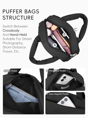 WESTBRONCO Small Puffer Crossbody Bags for Women Puffy Nylon Shoulder Bag Womens Quilted Handbags with Chain Strap for Daily3