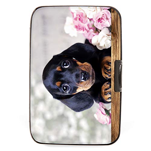 Dachshund Puppy Flowers RFID Secure Theft Protection Credit Card Armored Wallet