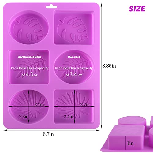 Sakolla 2 Pack Silicone Soap Molds 6 Cavities Leaf Soap Molds Oval Square Shapes Molds For Soap Making Cake Mousse Bake Molds Chocolate Candle Pudding Jelly Tray #TOP2