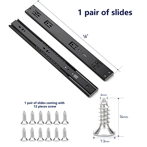 Image of Ravinte 16 Inch Soft Close Drawer Slides 1 Pairs 2 Pack Black Full Extension Ball Bearing Drawer Glide Side Mount