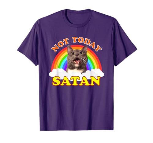 Not Today Satan Funny Rainbow Cat Meme T-Shirt