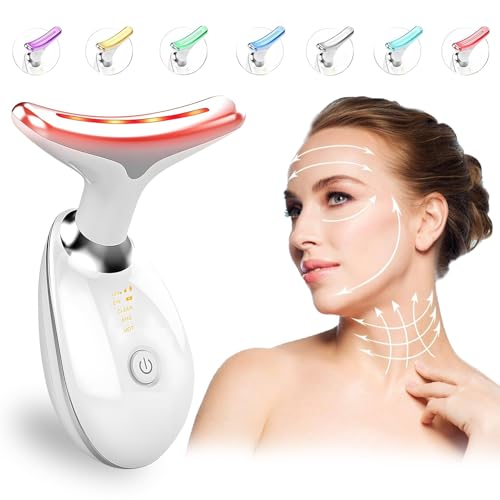 Masajeador Cara Cuello Antiarrugas,masajeador facial cuello y cara,Masajeador Facial para Rostro y Cuello,Lifting para Aclarar Líneas del Cuello,Antiarrugas Cuello con Calor Luz LED EMS Lifting