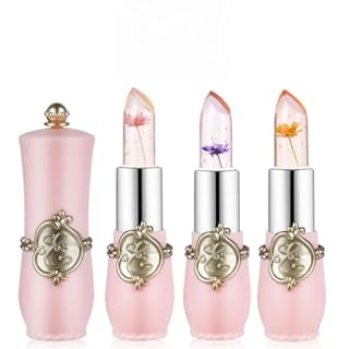 LOPHE Clear Flower Jelly Lipstick, 3Pcs Magic Temperature Color Change Lip Balm, Long Lasting Moisturizing Lip Gloss Set, Nutritious Crystal Lip Stick Makeup Set, Great Gift for Women and Girl