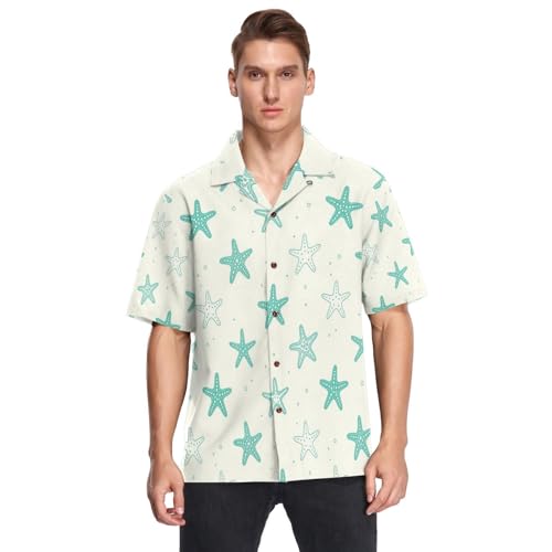 Chemise d'été coton homme motif marin turquoise manches courtes à boutons