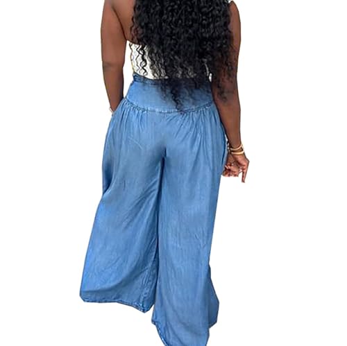 cffvdiz Women's Casual Baggy Bell Bottom Jeans High Waist Washed Distressed Wide Leg Denim Pants3