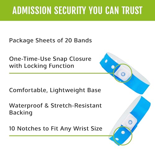 Image of 500 WristCo Neon Blue Plastic Wristbands for Events - Extended Wear, Secure Snap Prevents Reuse - Premium-Grade Bracelets for Hospital & Medical ID, Party & VIP Identification (Pack of 4)