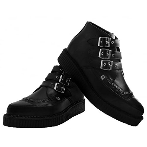 T.U.K. Black TUKskin 3-Buckle Pointed Creeper Boots for Men & Women, Low Platform Boot, Gothic Punk Retro Alternative Fashion Footwear2