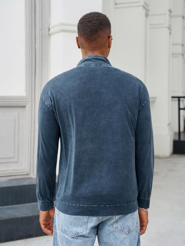 Yousify Mens Distressed Quarter Zip Casual Sweatshirts Long Sleeve Stand Collar Lightweight Cotton Fall Pullover with Pockets4