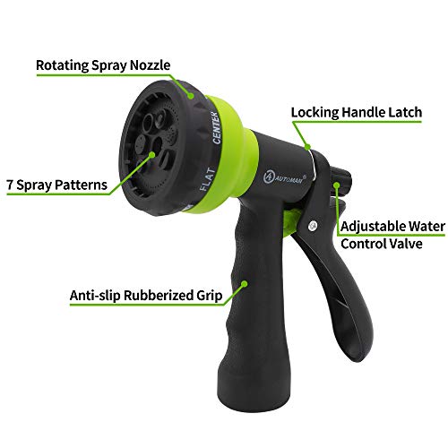 Image of AUTOMAN EVA Recoil Garden Hose 25ft - Includes 7 Pattern Spray Nozzle,Curly Water Hose 25 Foot,Watering Hose Coil,Retractable,Corrosion Resistant Garden Coil Hose.Green