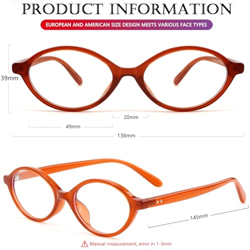 Image of AIEYEZO Small Oval Blue Light Glasses for Women Fashion Retro TR90 Oval Frames Computer Screen Glasses (Orange Red)