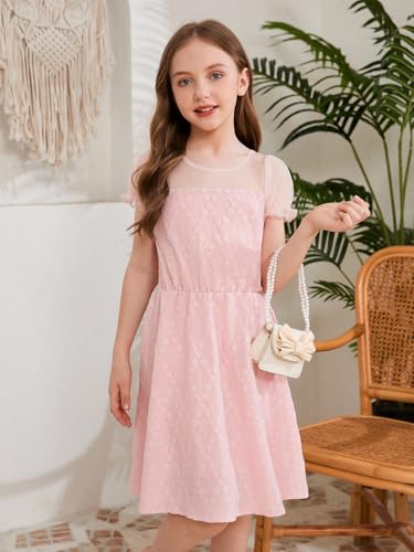 Girls Dresses Formal Wedding Party Dress Summer Kids Lace Embroidery Casual Puff Sleeve Mesh A Line Dresses 5-14 Years4