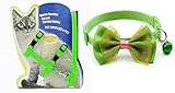 Woofy 1Pc Cat Collars with Bow Tie and Bell 1Pc Cat Body Harness Leash Nylon Set 10mm Adjustable Puppy Kitten Or Certain Puppies Necktie Collar, Pack of 2 (Green)