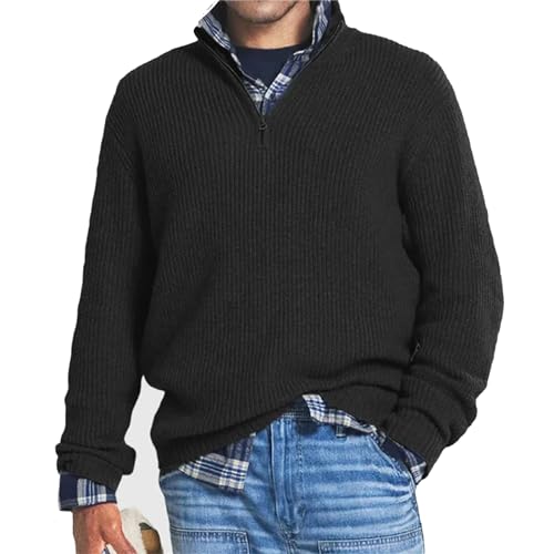 Men's Cashmere Business Casual Zipper Sweater, Men Quarter Zip Pullover Sweaters Mock Neck Polo 1/4 Zip Pullover4