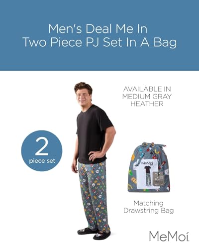 MeMoi Men's Deal Me In Two Piece PJ Set In A Bag Med Gray Heather S2