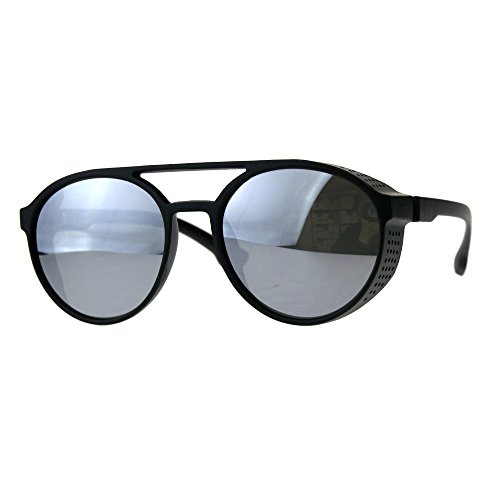 SA106 Mens Mirror Lens Side Visor Plastic Cafe Racer Round Sunglasses - Main Image