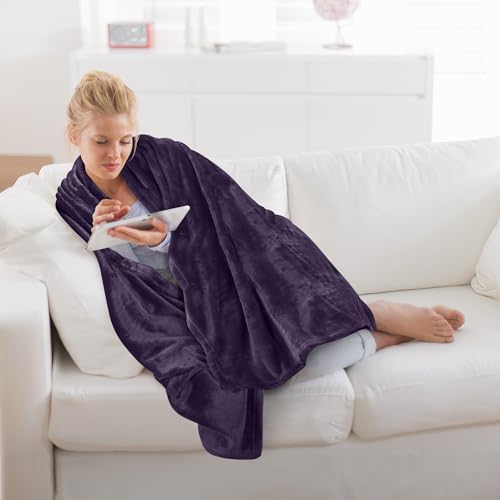 Image of Utopia Bedding Fleece Blanket Throw XL Size Purple 300GSM Luxury Anti-Static Fuzzy Soft Microfiber Blanket for Couch, Sofa and Bed (50x70 Inch)