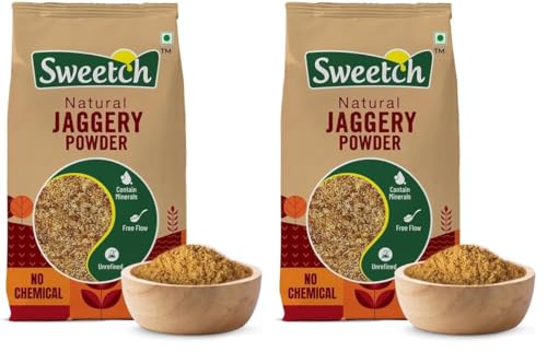 Image of Sweetch Natural Cane Jaggery Powder 1kg | Natural Sweetener | Refined Sugar Alternative contain Minerals, No Chemical, Sulphur & Bleach Free | Gur, Gud Powder for Baking & Cooking (Pack of 2)