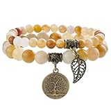 Farfume Bracciali Chakra per le donne - Cristalli Bracciale Donne Pietre Naturali Yoga Reiki- Un set di bracciali doppi (Topazio(Potenziamento) Medio)