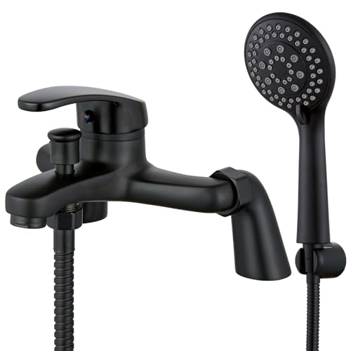 Eovem Mitigeur de Bain Noir, Robinet de Douche de Salle de Bain à Levier Unique avec Ensemble de Douche pour Baignoire Ronde