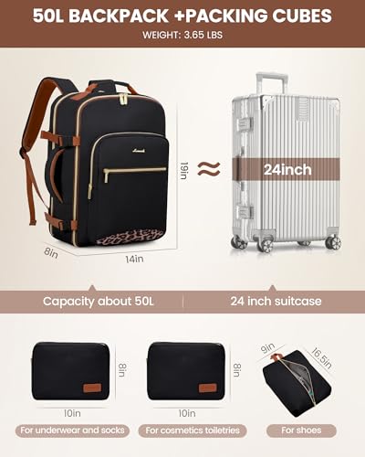 Image of LOVEVOOK 50L Travel Backpack Flight Approved Carry on Backpack,3 Packing Cubes,Waterproof Personal Item Travel Bag,TSA Carry on Luggage Suitcase Travel Essentials,Gifts for Women & Men,fits 18 inch Laptop