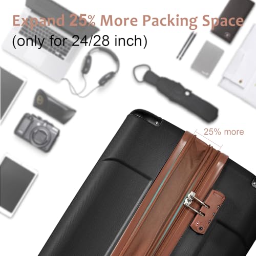 Luggage Sets 3 Piece, Expandable Hard shell ABS Suitcases with Double Spinner, Travel luggage Set with Lock (20/24/28inch, Black Brown)4