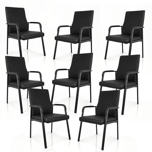 Image of Leather Office Guest Chair, Guest Conference Room Chair, 600 LBS Capacity High Back Reception Chair with Padded Armrests, No Wheels, Black - 10 Pack