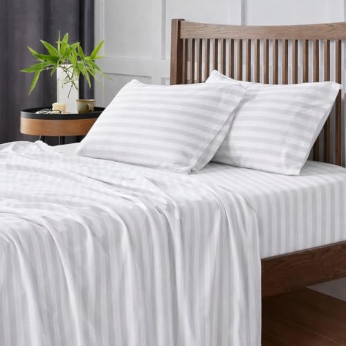 Image of Bedsheets for Single - 60X90 Inch Bed - Microfiber Plain Stripe White Bed Sheet Include Pillow Cover, Ultra Soft | for Home, Hotel, Villa, Resort and Guest House
