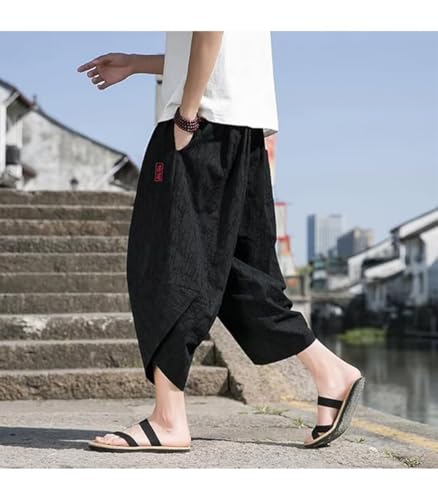 INVACHI Men's Linen Harem Capri Pants Summer Beach Wide Leg Pants Kimono Pants for Men4