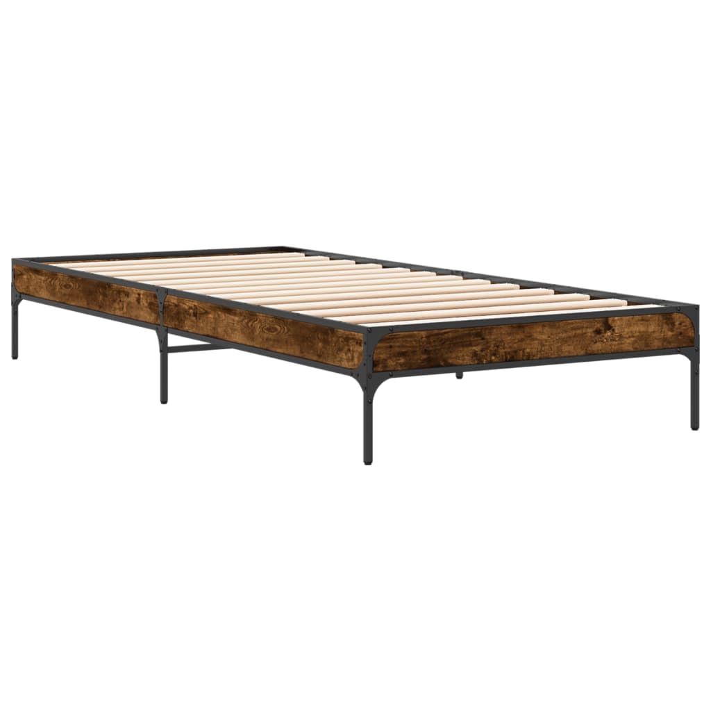 Rama łóżka, łóżko rodzinne, łóżko podwójne, meble do sypialni, rama łóżka, dąb wędzony, 90 x 200 cm, materiał drewnopochodny i metal