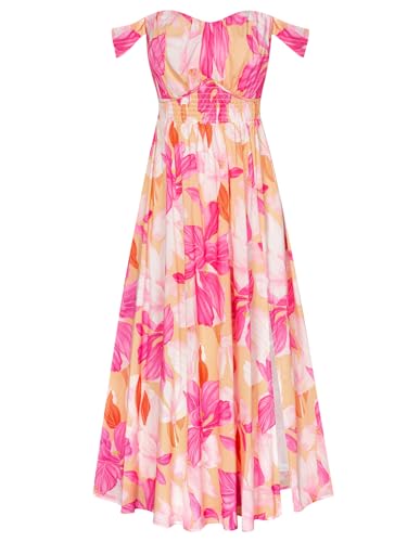 Image of GRACE KARIN 2026 Women's Summer Floral Wedding Guest Dress,Beach Flowy A Line Maxi Off Shoulder Bridesmaid Dresses