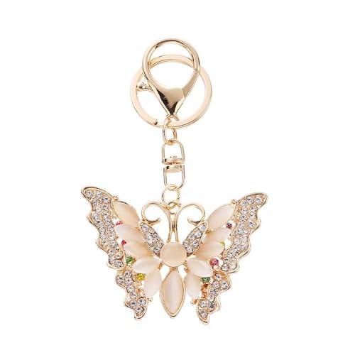 Taoxekoro Bonito llavero de mariposa con diamantes de imitación, llavero de metal colorido, adorable regalo pequeño para niñas y mujeres, Color blanco, Medium