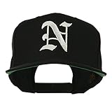 e4Hats.com Old English N Embroidered Flat Bill Cap - Black OSFM