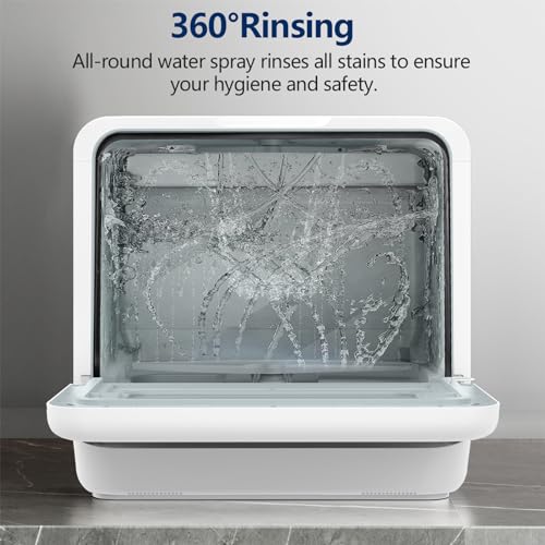 COWSAR Portable Dishwasher Countertop with 6 Washing modes, 360° Dual Spray Rinse, 167°F High-Temp & Air-Dry Function Portable Dishwasher Suit for Camping, Kitchens, Small Apartments, RVs, Dorms
