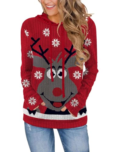 MixShe Women’s Color Block Knit Hoodie – Casual Long Sleeve Pullover Sweater Tops with Pocket