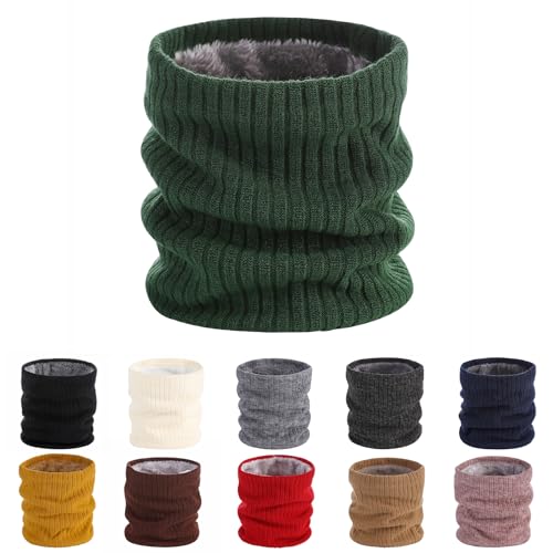Pukavt Winter Knitted Neck Gaiter For Men And Women Neck Warmer Windproof Ski Mask Face Scarf for Cold Weather Outdoor Sports-Wide Ribbed Green