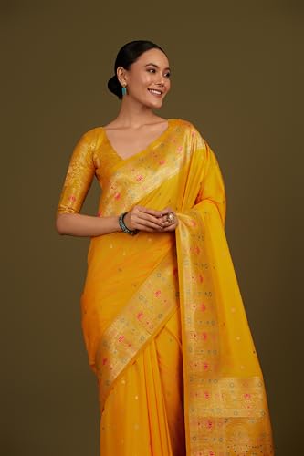 Image of Monjolika Fashion Women's Pure Kanjivaram Style Banarasi Soft Silk Saree With Blouse For Wedding