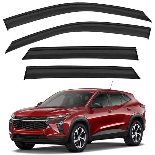 CXZHAZD Shatterproof Tape-On Rain Guards for Chevrolet (Chevy) Trax 2024-2026 with Stainless Steel Black Trim, Out-Channel Window Deflectors Vent Window Visors Rain Sun Wind Guards, 4 pcs