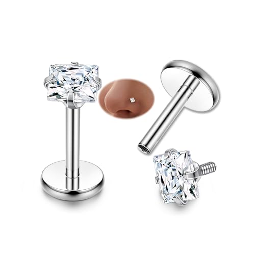 FIBO STEEL 316L 2-6pcs Stainless Steel 16G 3mm CZ Inlaid Lip Rings Labret Monroe Nose Studs Helix Earring Piercing, 6mm 8mm 10mm Bar Length Available